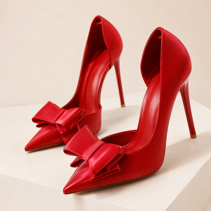 Women's Pointed Toe High Heel Pumps with Bow Detail