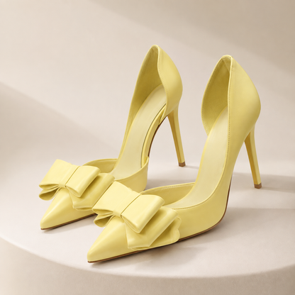 Women's Pointed Toe High Heel Pumps with Bow Detail