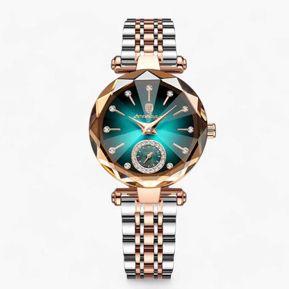 Womens Stainless Steel Watch Elegant Waterproof Wristwatch With Diamond Dial Design
