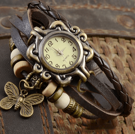 Womens Vintage Bracelet Watch Leather Wrap Boho Quartz