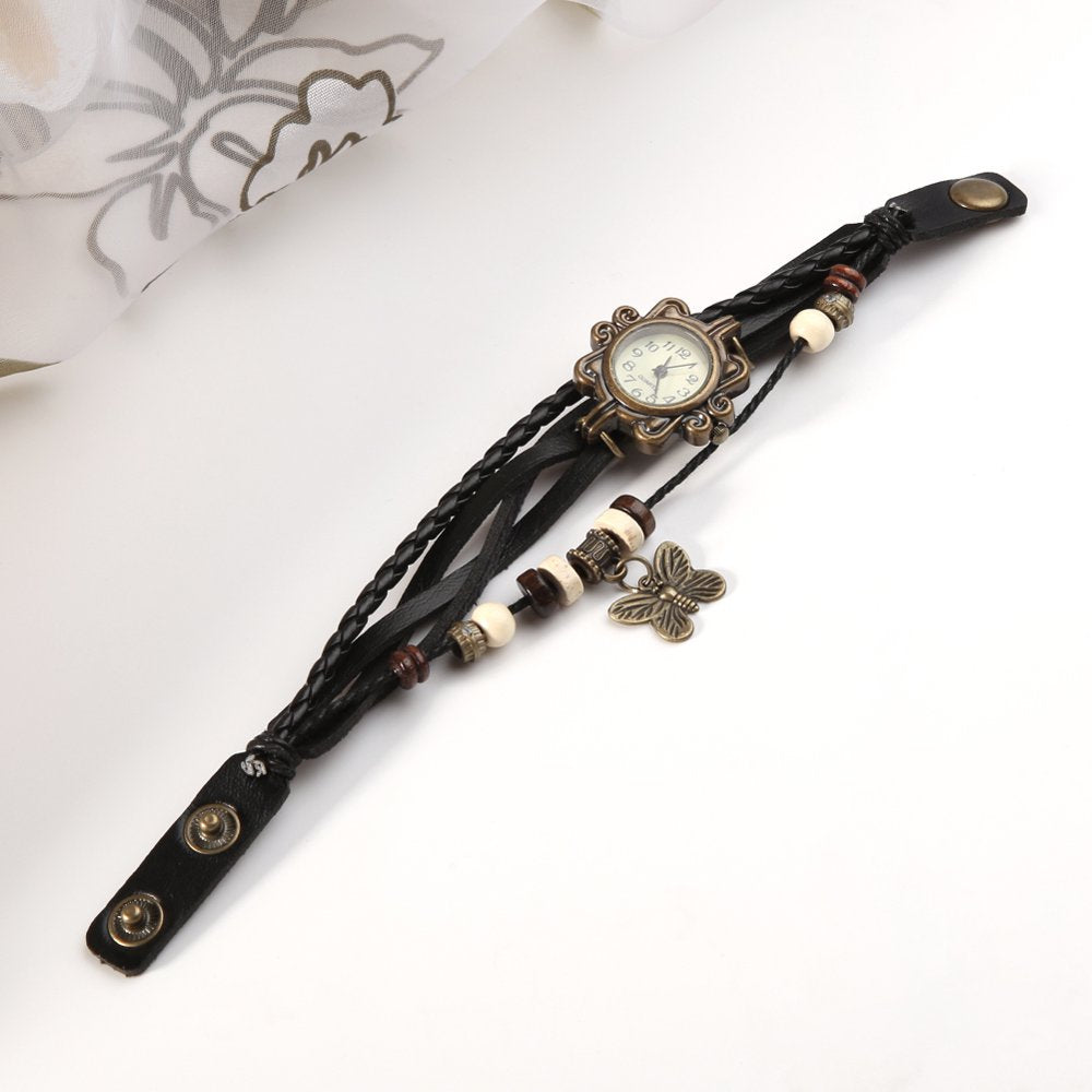 Womens Vintage Bracelet Watch Leather Wrap Boho Quartz