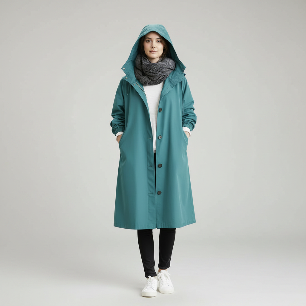 Women's Waterproof Hooded Trench Coat Long Sleeve Winter Outerwear