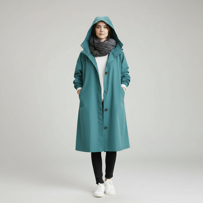 Women's Waterproof Hooded Trench Coat Long Sleeve Winter Outerwear