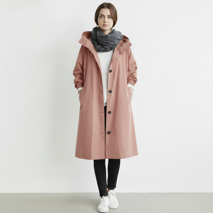Women's Waterproof Hooded Trench Coat Long Sleeve Winter Outerwear