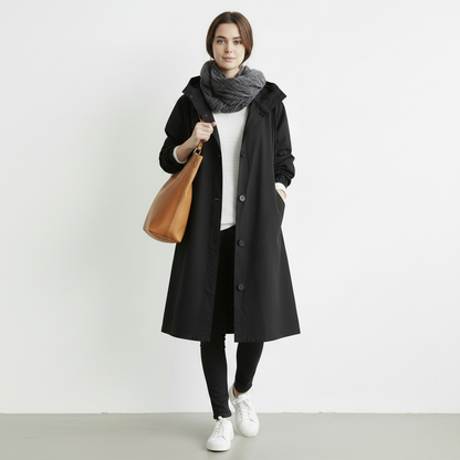 Women's Waterproof Hooded Trench Coat Long Sleeve Winter Outerwear