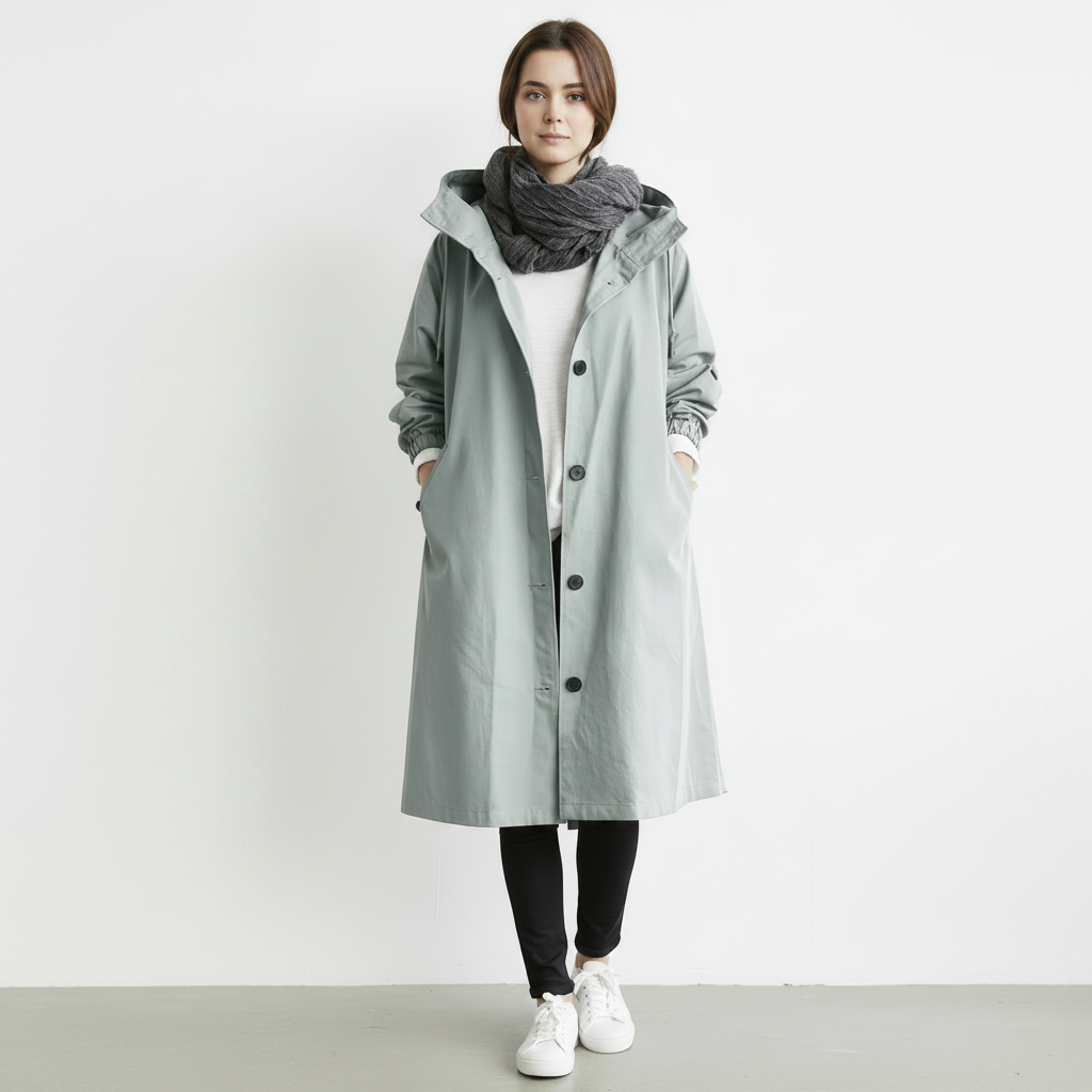 Women's Waterproof Hooded Trench Coat Long Sleeve Winter Outerwear