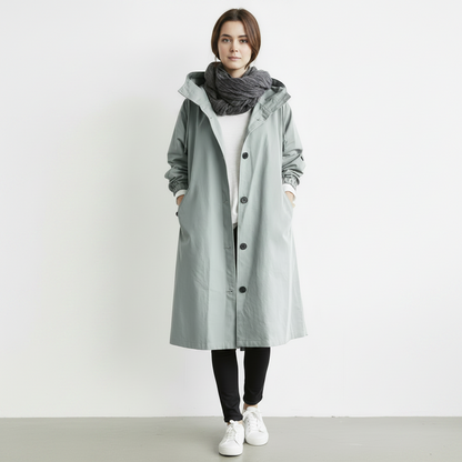 Women's Waterproof Hooded Trench Coat Long Sleeve Winter Outerwear