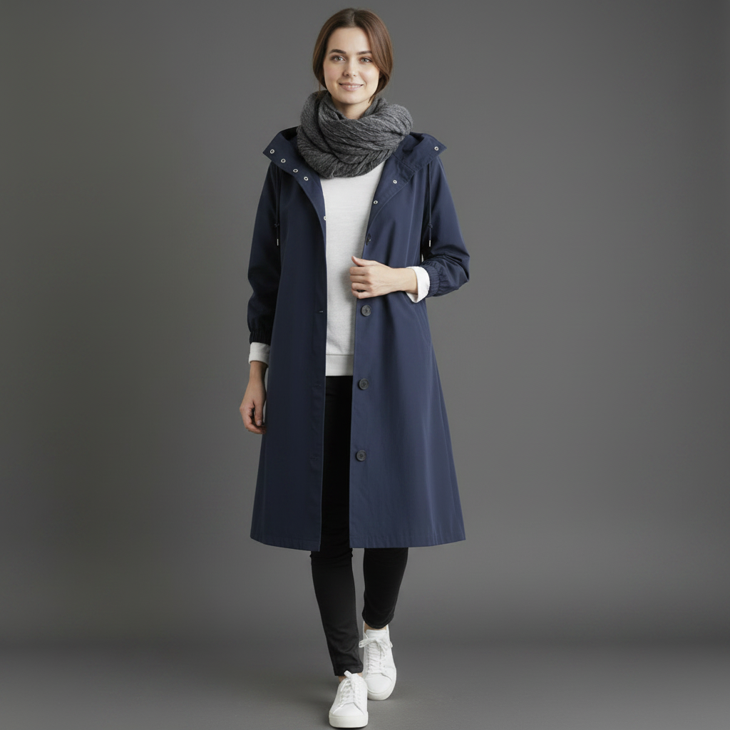 Women's Waterproof Hooded Trench Coat Long Sleeve Winter Outerwear