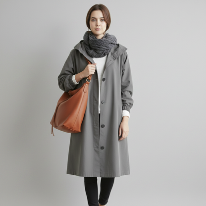 Women's Waterproof Hooded Trench Coat Long Sleeve Winter Outerwear