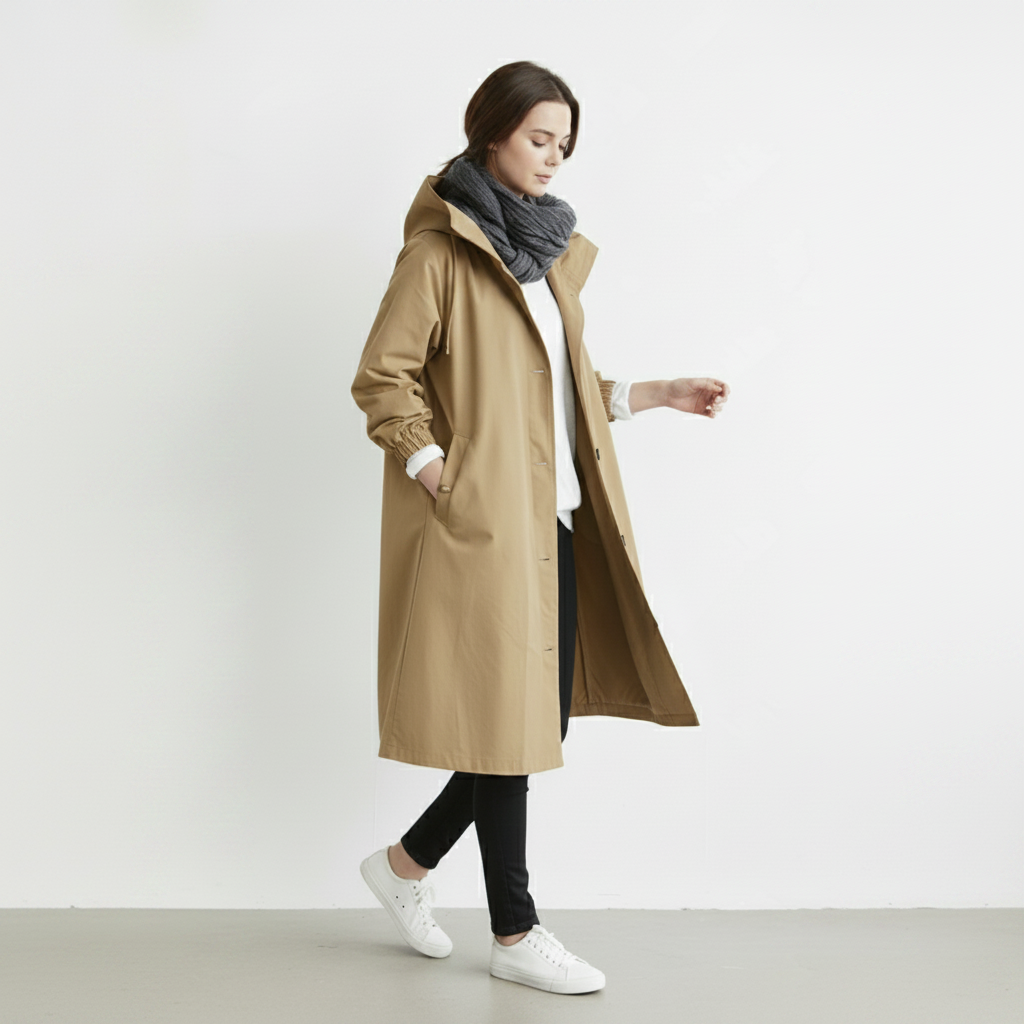 Women's Waterproof Hooded Trench Coat Long Sleeve Winter Outerwear