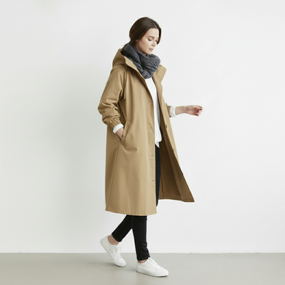 Women's Waterproof Hooded Trench Coat Long Sleeve Winter Outerwear