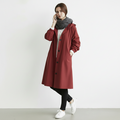 Women's Waterproof Hooded Trench Coat Long Sleeve Winter Outerwear