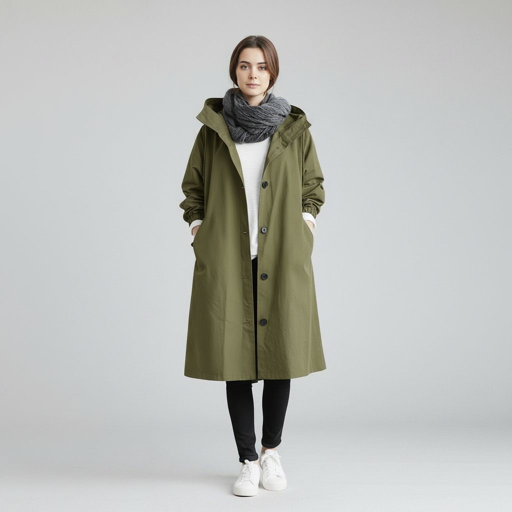 Women's Waterproof Hooded Trench Coat Long Sleeve Winter Outerwear