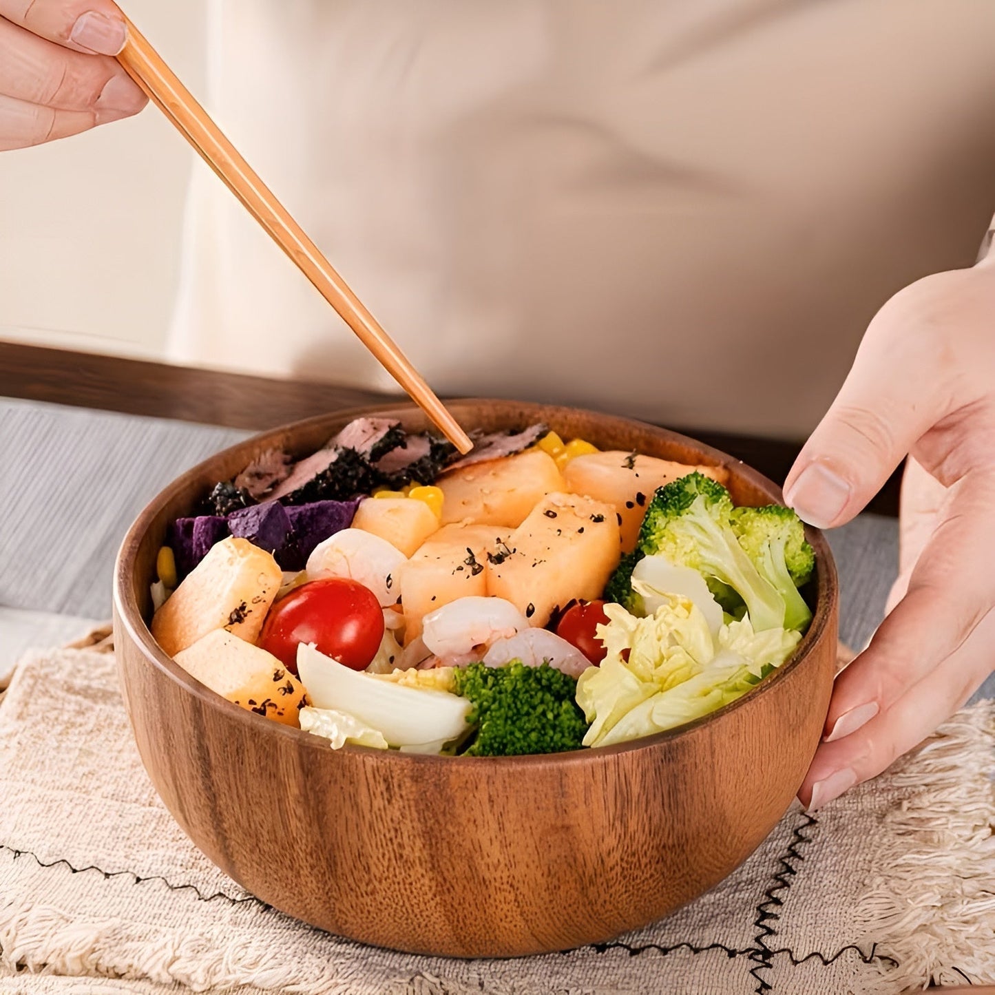 Wood Serving Bowl Set Handmade Reusable Dining Bowls