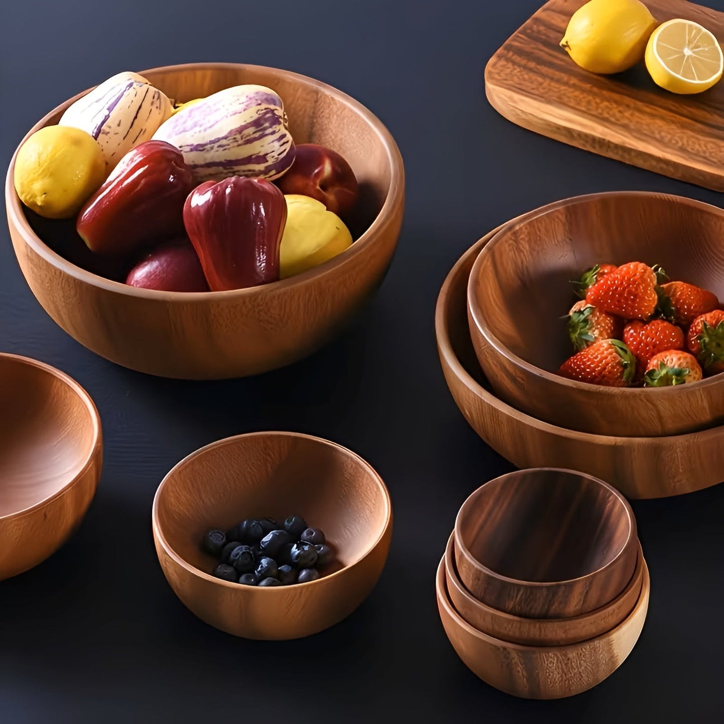 Wood Serving Bowl Set Handmade Reusable Dining Bowls