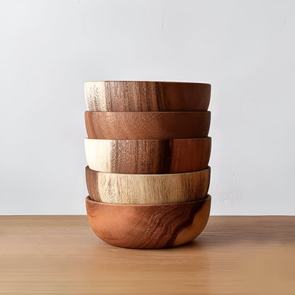 Wood Serving Bowl Set Handmade Reusable Dining Bowls