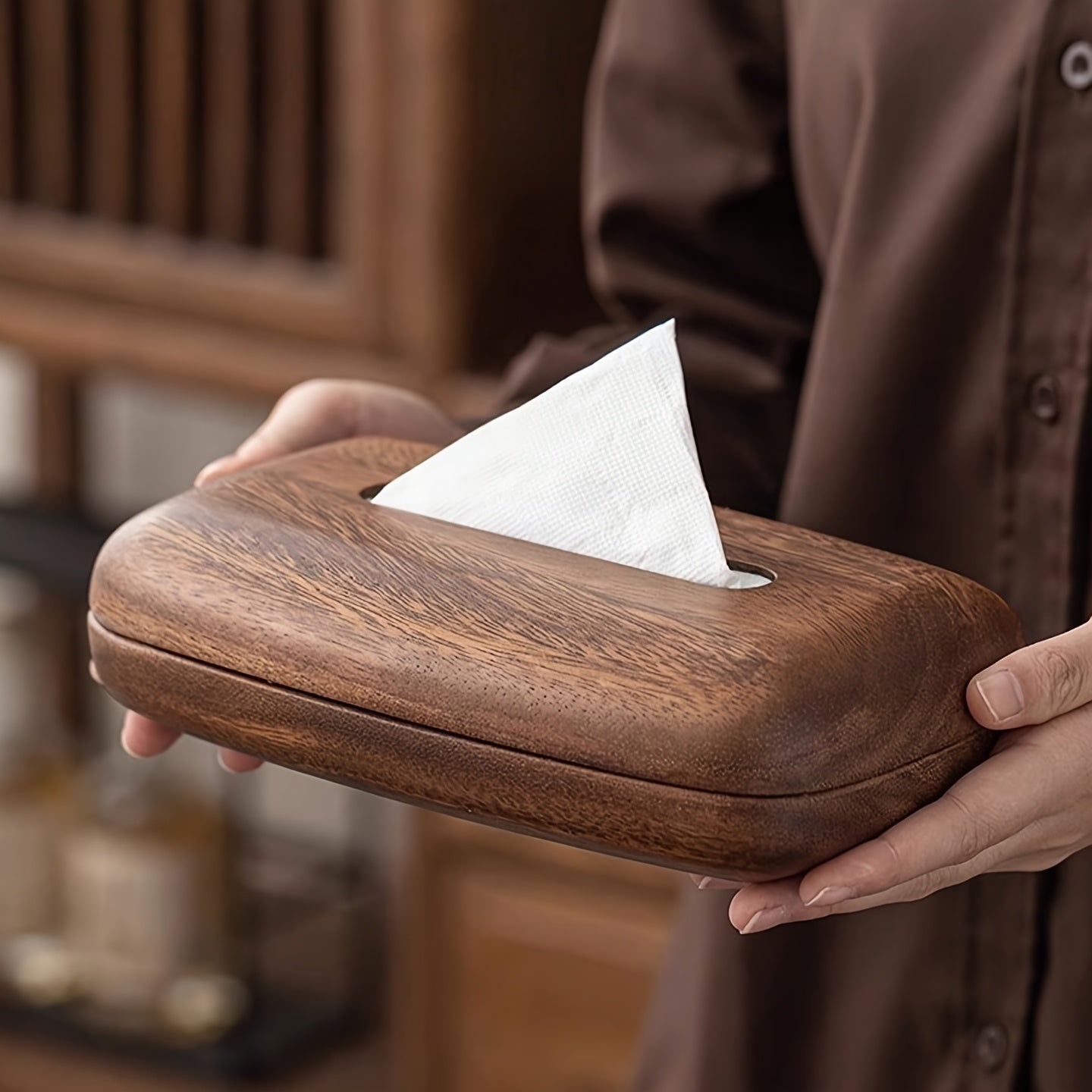Wood Tissue Box Holder Rectangular Minimalist Desktop Storage Case