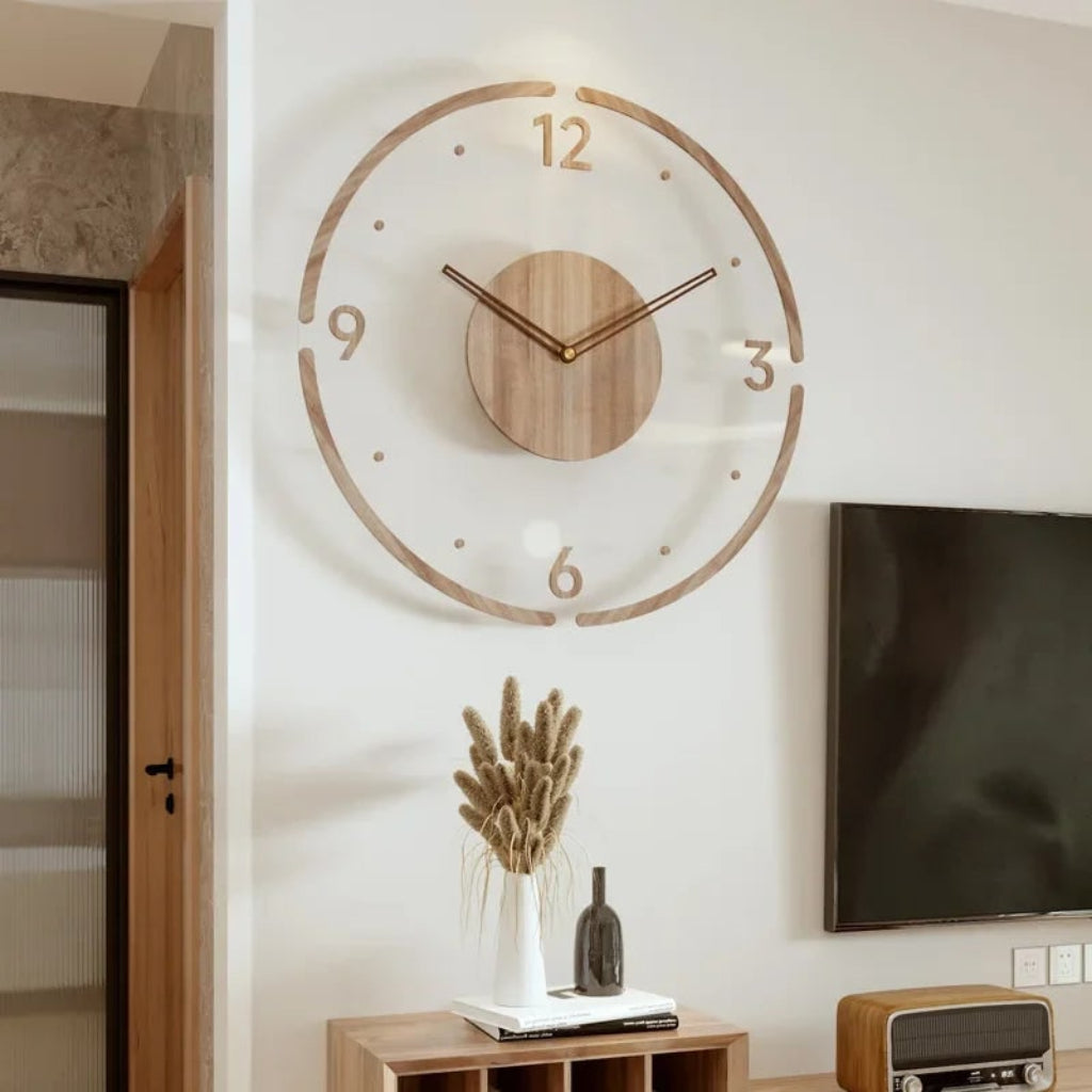 Wooden Analog Wall Clock Silent Quartz Decorative Home Accent