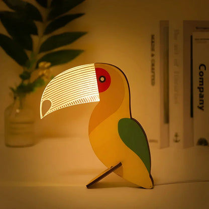 Wooden Animal LED Table Lamp Acrylic USB Night Light Kids Bedroom Decorative Desk Lamp