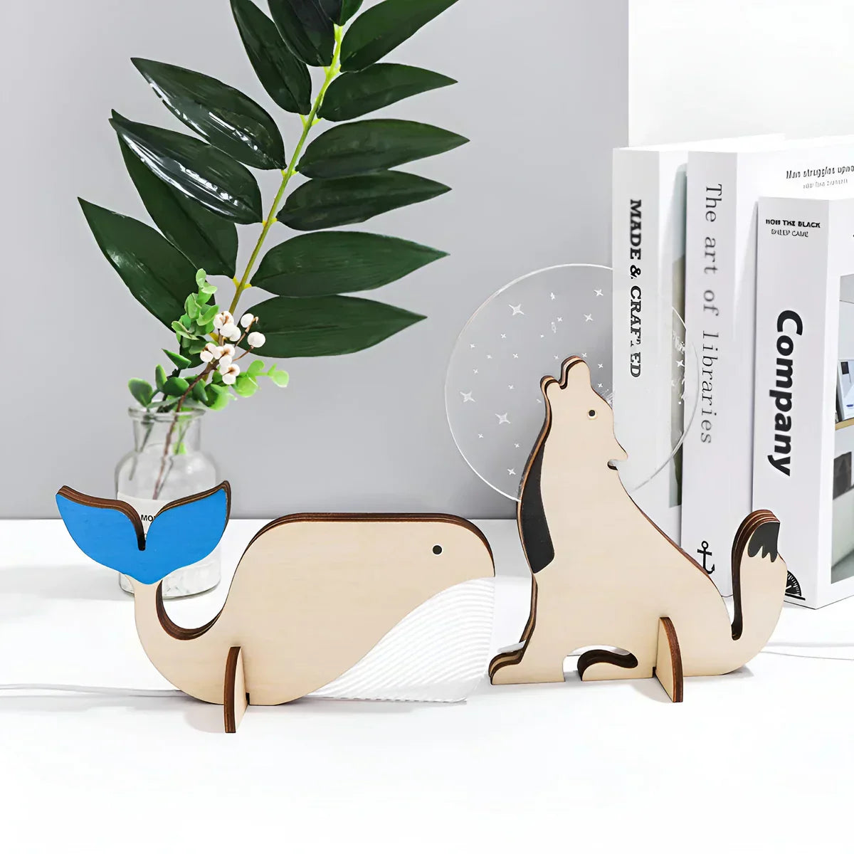Wooden Animal LED Table Lamp Acrylic USB Night Light Kids Bedroom Decorative Desk Lamp