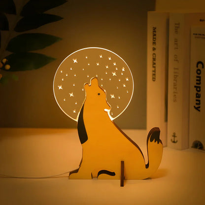 Wooden Animal LED Table Lamp Acrylic USB Night Light Kids Bedroom Decorative Desk Lamp