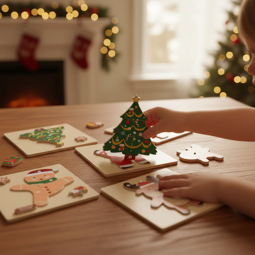 Wooden Christmas Puzzle Set Educational Holiday Jigsaw Toys for Toddlers
