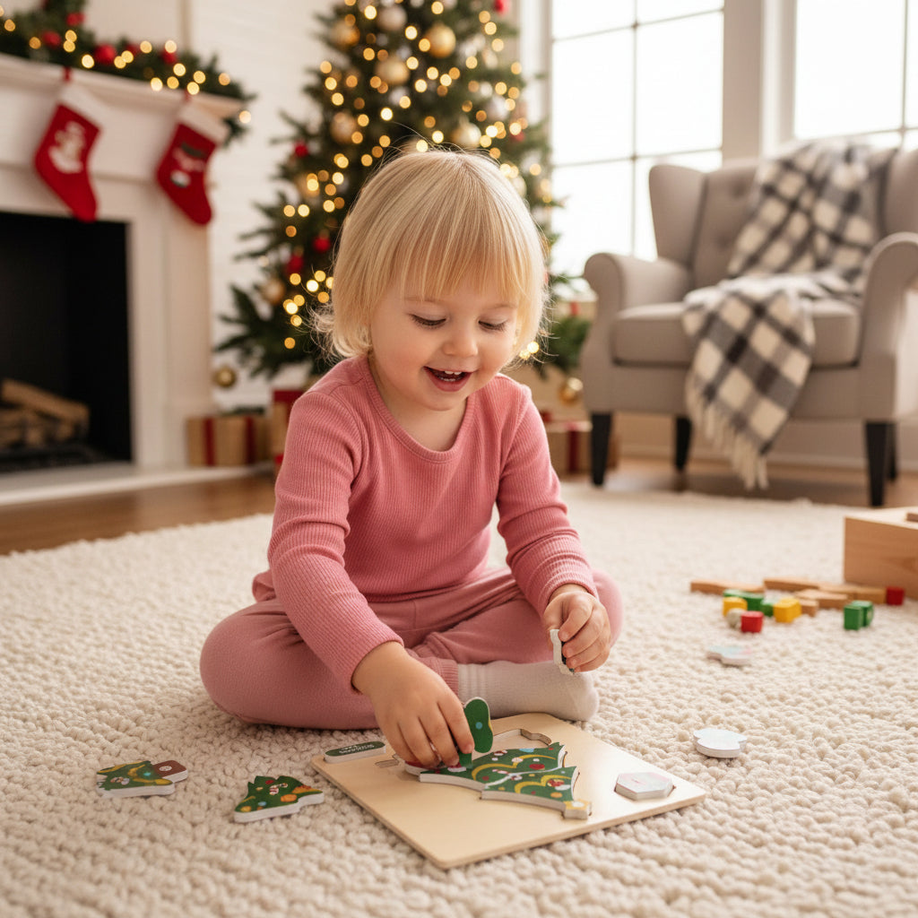 Wooden Christmas Puzzle Set Educational Holiday Jigsaw Toys for Toddlers