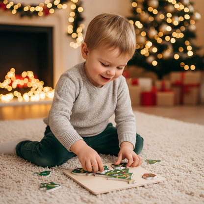 Wooden Christmas Puzzle Set Educational Holiday Jigsaw Toys for Toddlers