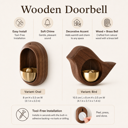 Wooden Decorative Doorbell with Soft Chime and Easy Installation