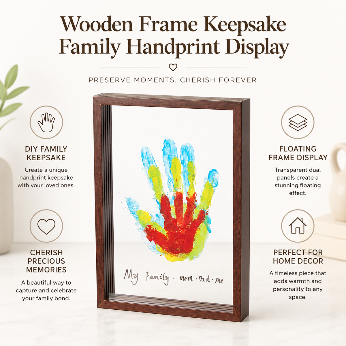 Houten fotolijst voor familiehandafdrukken, herinneringslijst en wanddisplayset