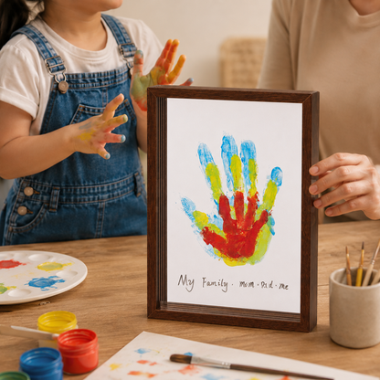 Houten fotolijst voor familiehandafdrukken, herinneringslijst en wanddisplayset