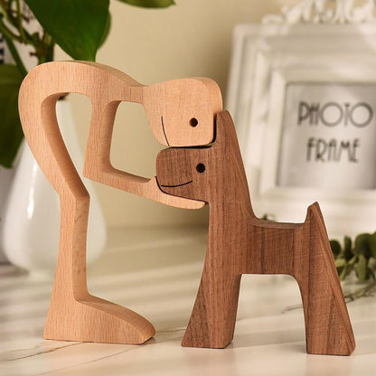 Wooden Human Dog Sculpture Hand Carved Home Decor Ornament