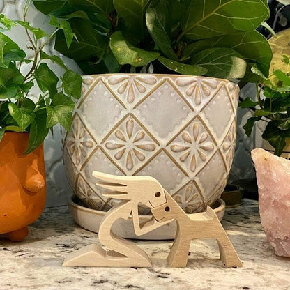 Wooden Human Dog Sculpture Hand Carved Home Decor Ornament