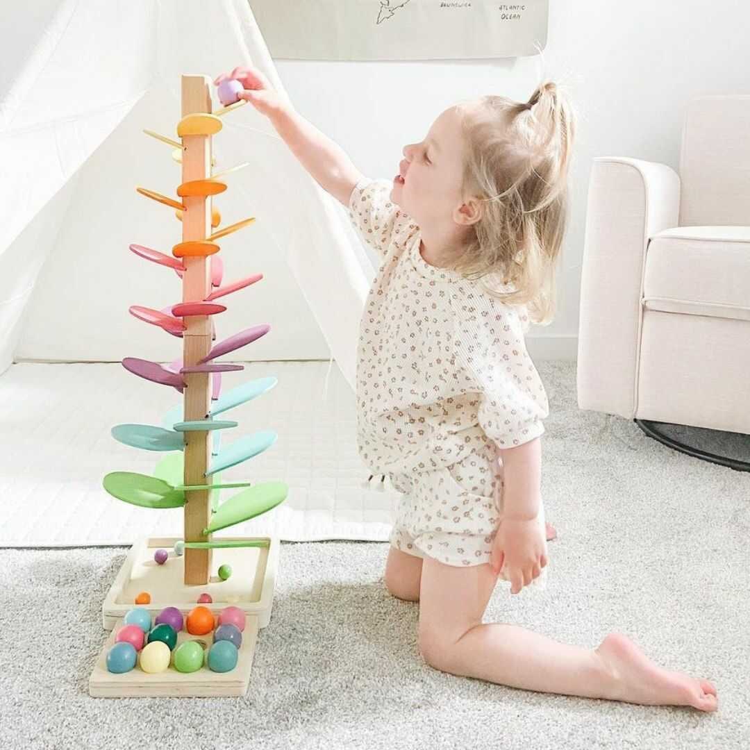Wooden Marble Run Sound Tower Cause and Effect Learning Toy