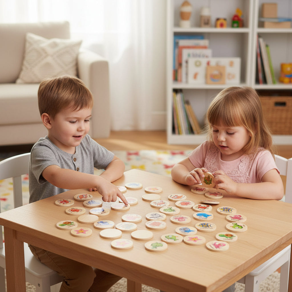 Wooden Memory Matching Game Kids Learning Activity