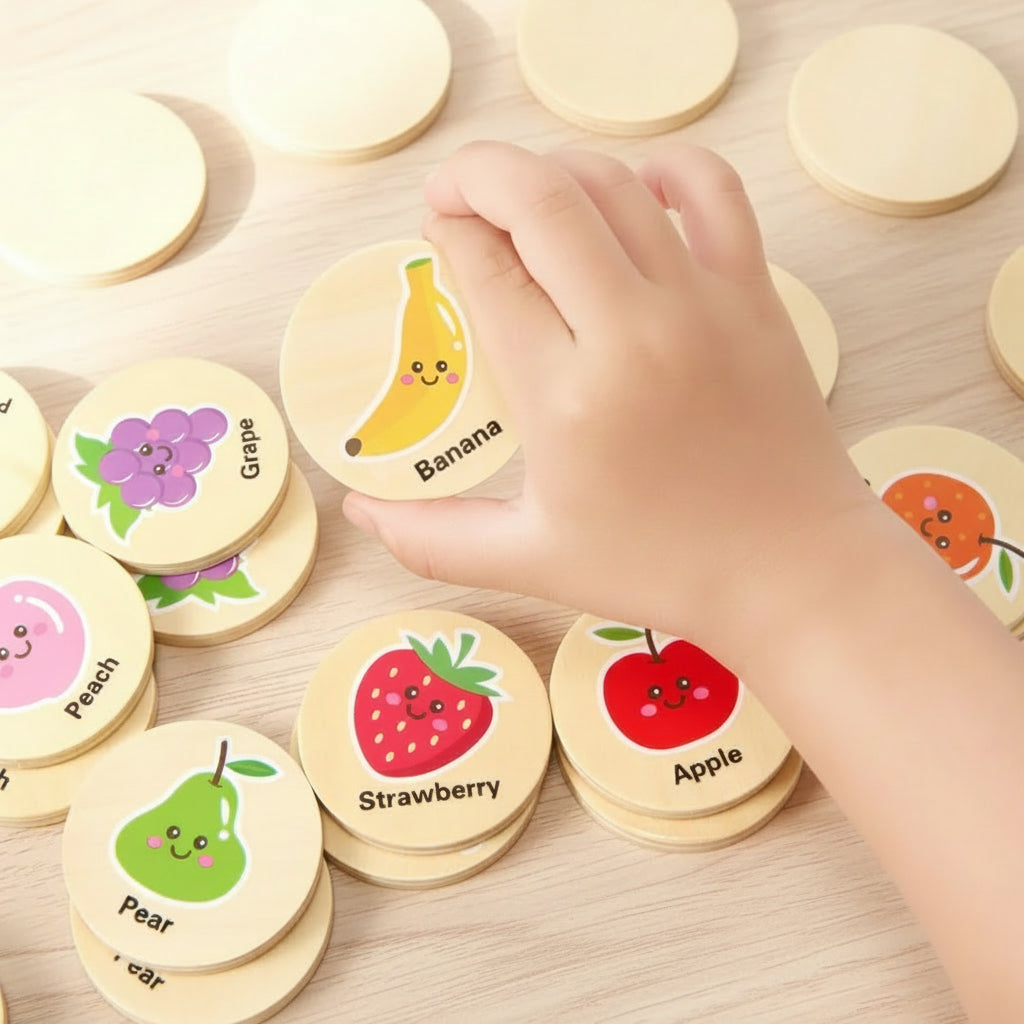 Wooden Memory Matching Game Kids Learning Activity