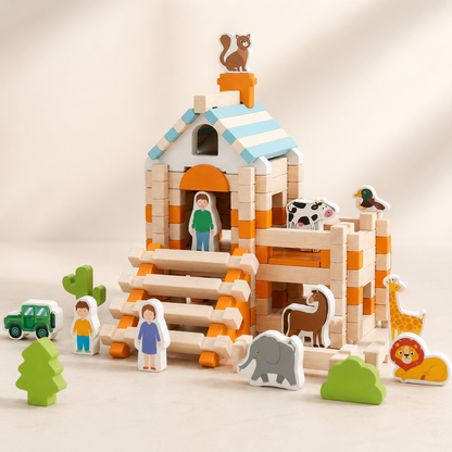 Wooden Montessori Building Blocks for Creative Toddler Play