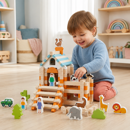 Wooden Montessori Building Blocks for Creative Toddler Play