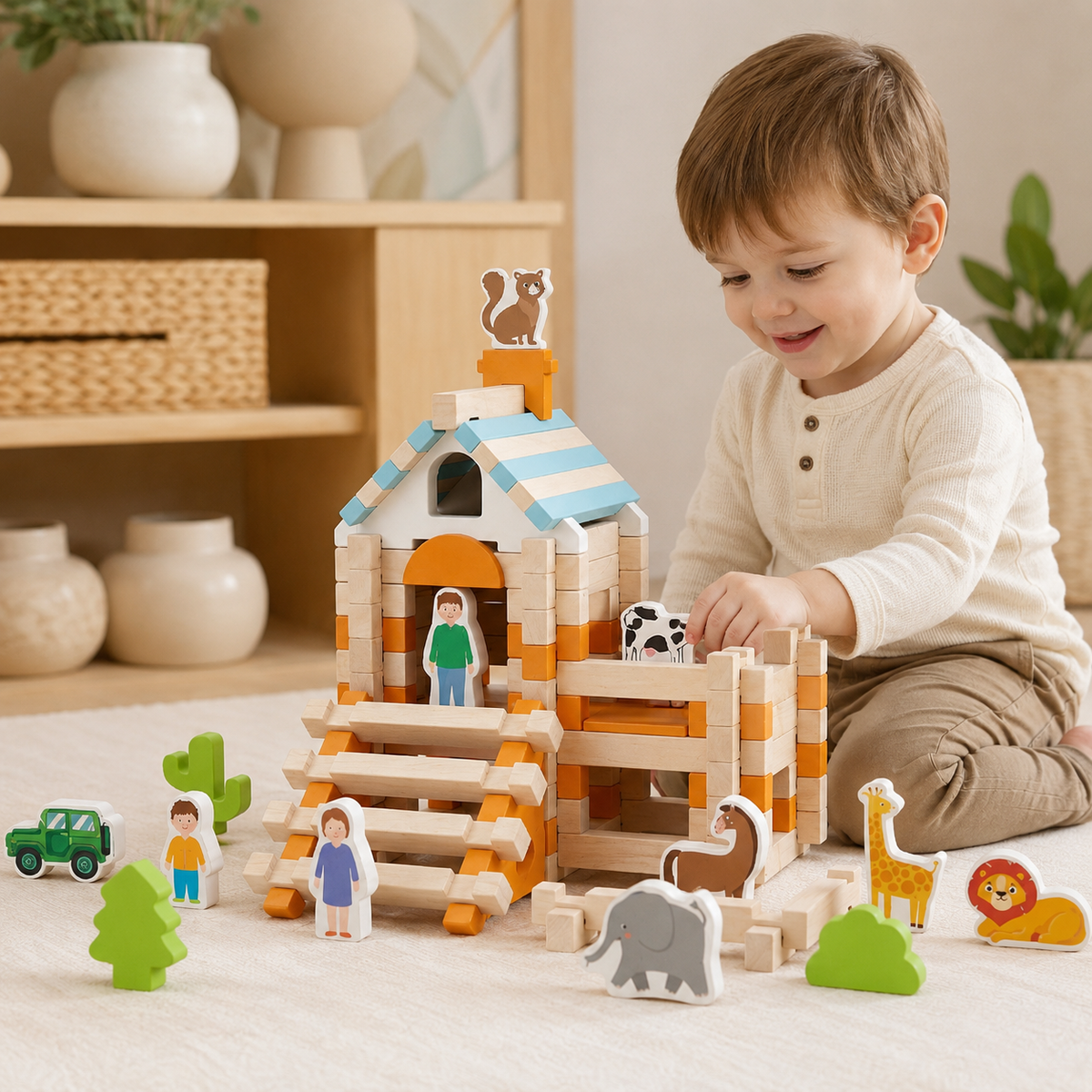 Wooden Montessori Building Blocks for Creative Toddler Play