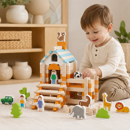 Wooden Montessori Building Blocks for Creative Toddler Play