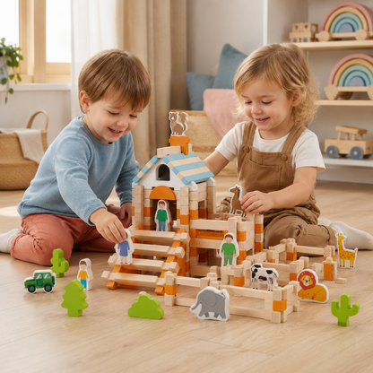 Wooden Montessori Building Blocks for Creative Toddler Play