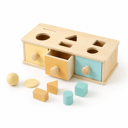 Wooden Object Permanence Box for Toddler Cause and Effect Play