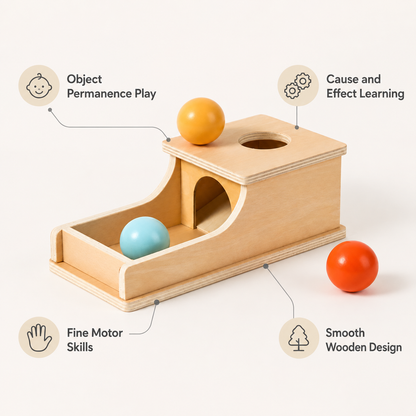 Wooden Object Permanence Box for Toddler Cause and Effect Play