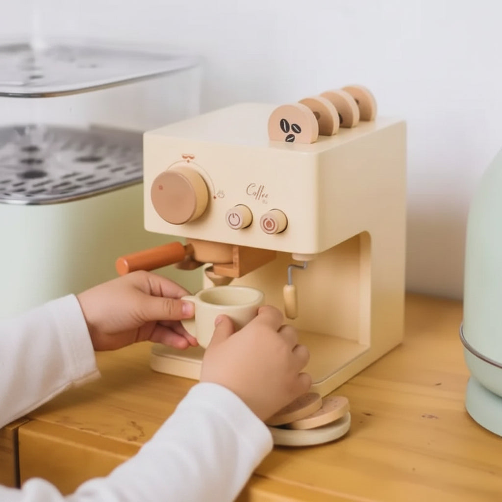 Wooden Pretend Coffee Maker Play Kitchen Set for Toddlers