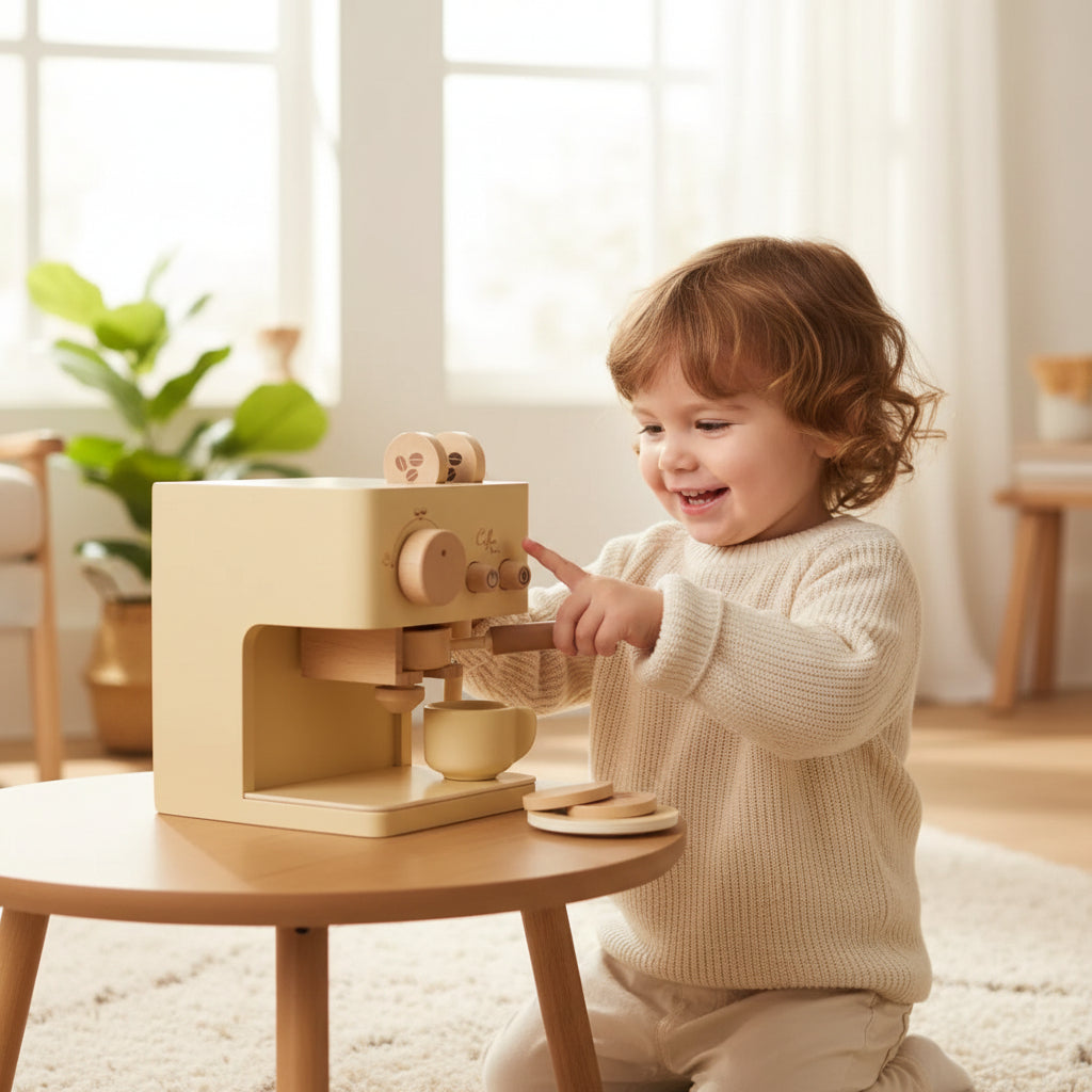 Wooden Pretend Coffee Maker Play Kitchen Set for Toddlers