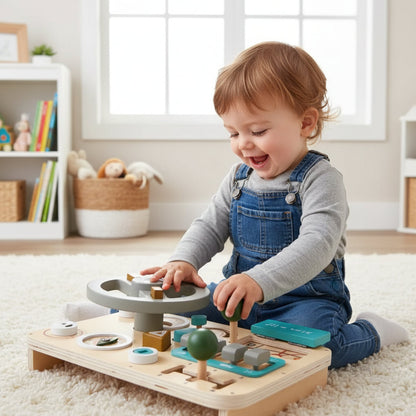 Wooden Steering Wheel Activity Toy for Toddlers Pretend Driving Play