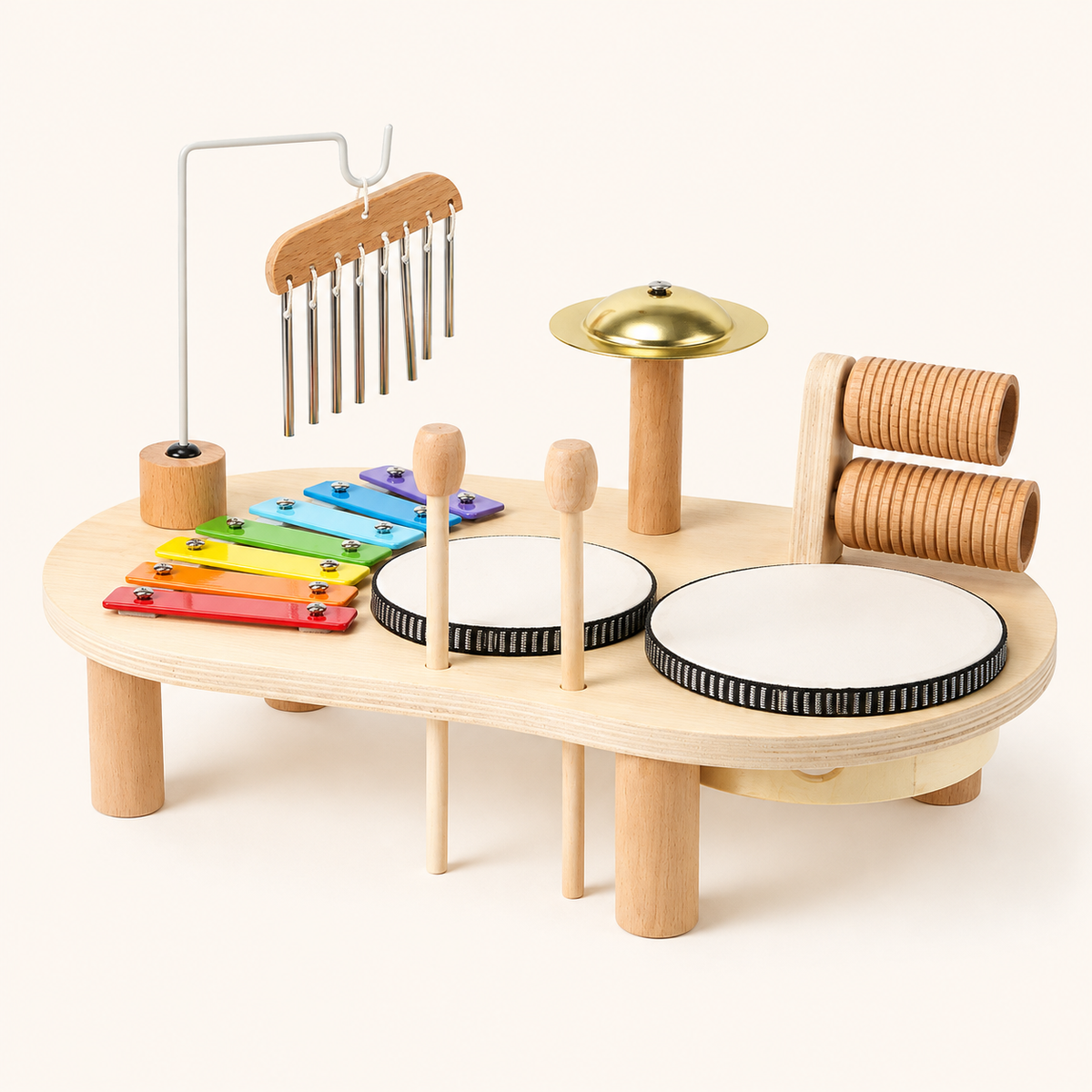 Wooden Toddler Musical Instrument Set with Drum Xylophone and Chimes