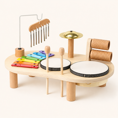 Wooden Toddler Musical Instrument Set with Drum Xylophone and Chimes