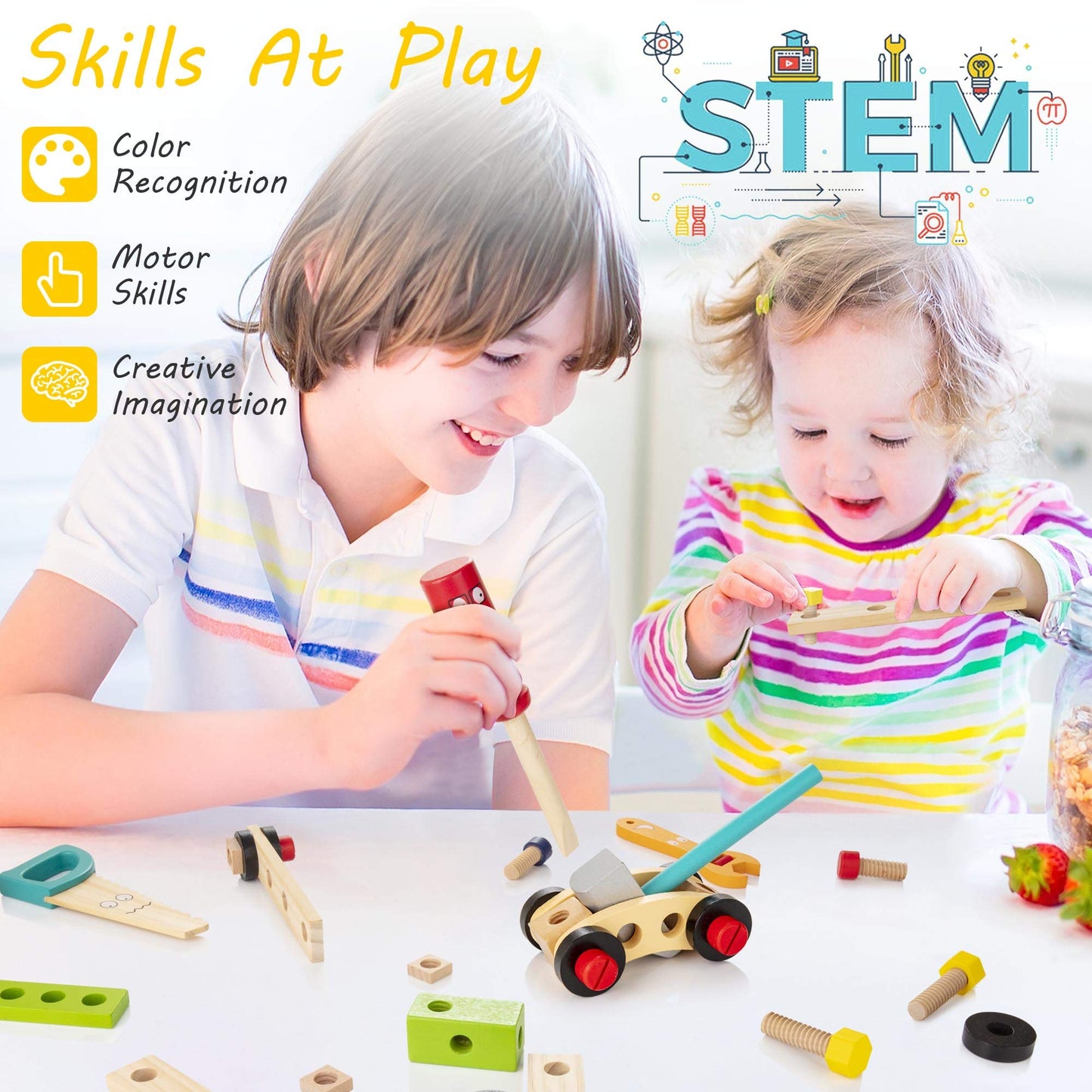 Wooden Tool Box Toy Set Kids Building Tools Educational Play Kit