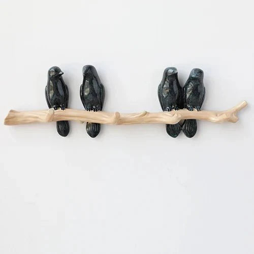 Wooden Wall Coat Rack Bird Design Decorative Hooks For Jackets Bags Hats